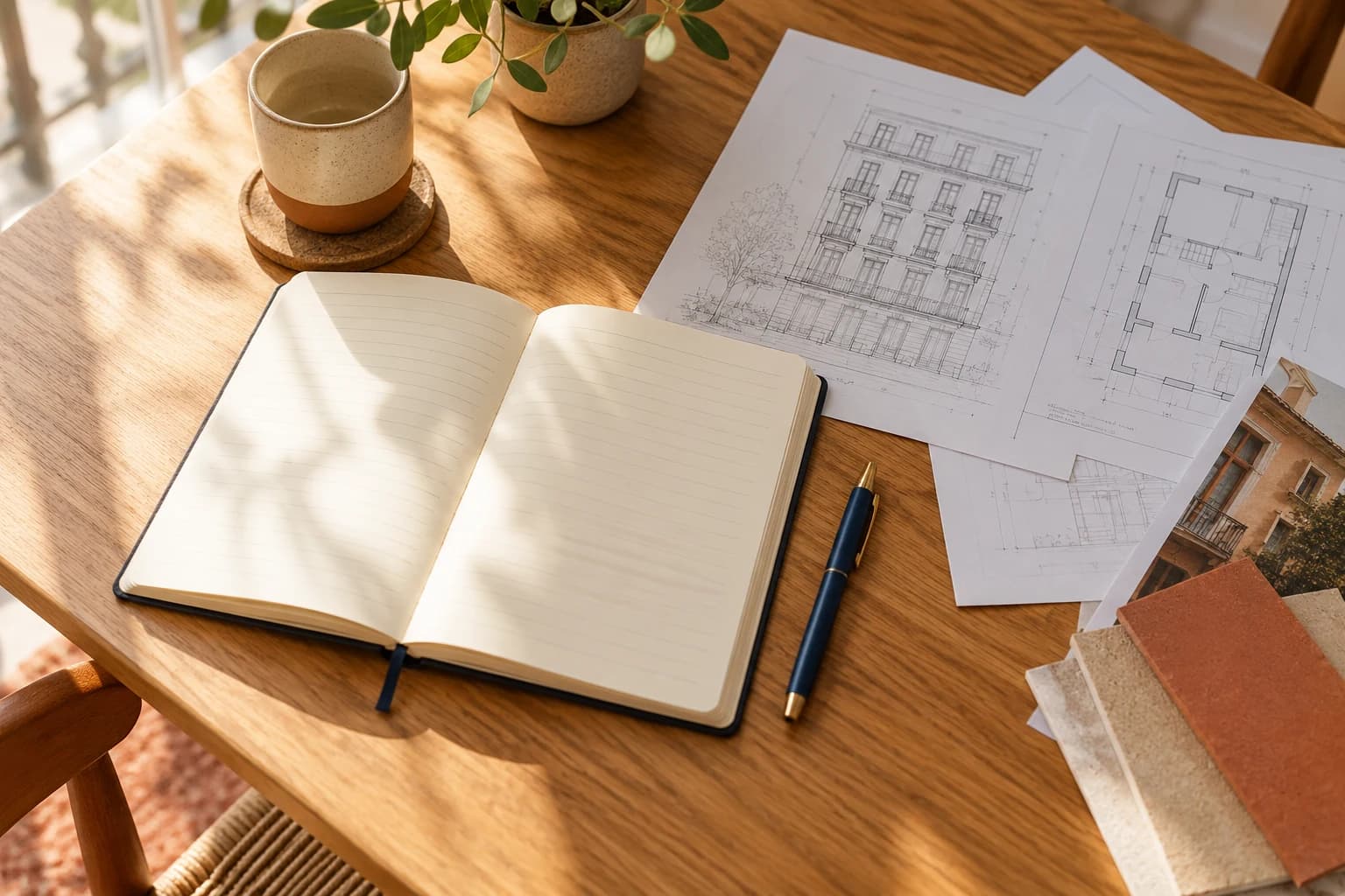 Des plans et documents de copropriété réunis sur une table