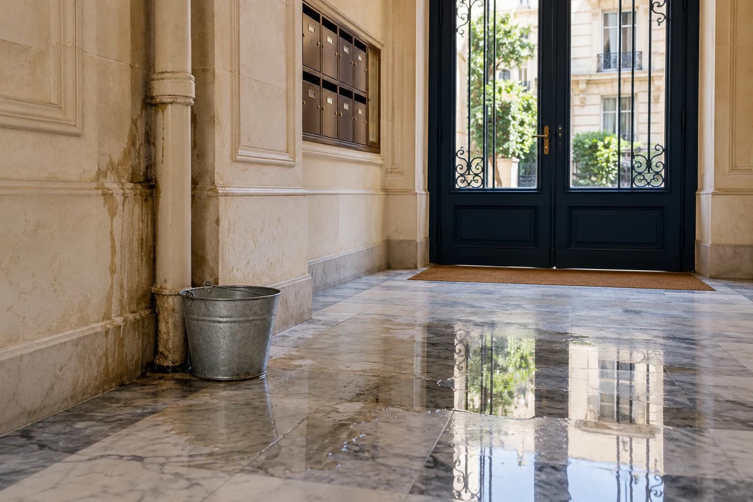 Une fuite d’eau dans le hall d’un immeuble