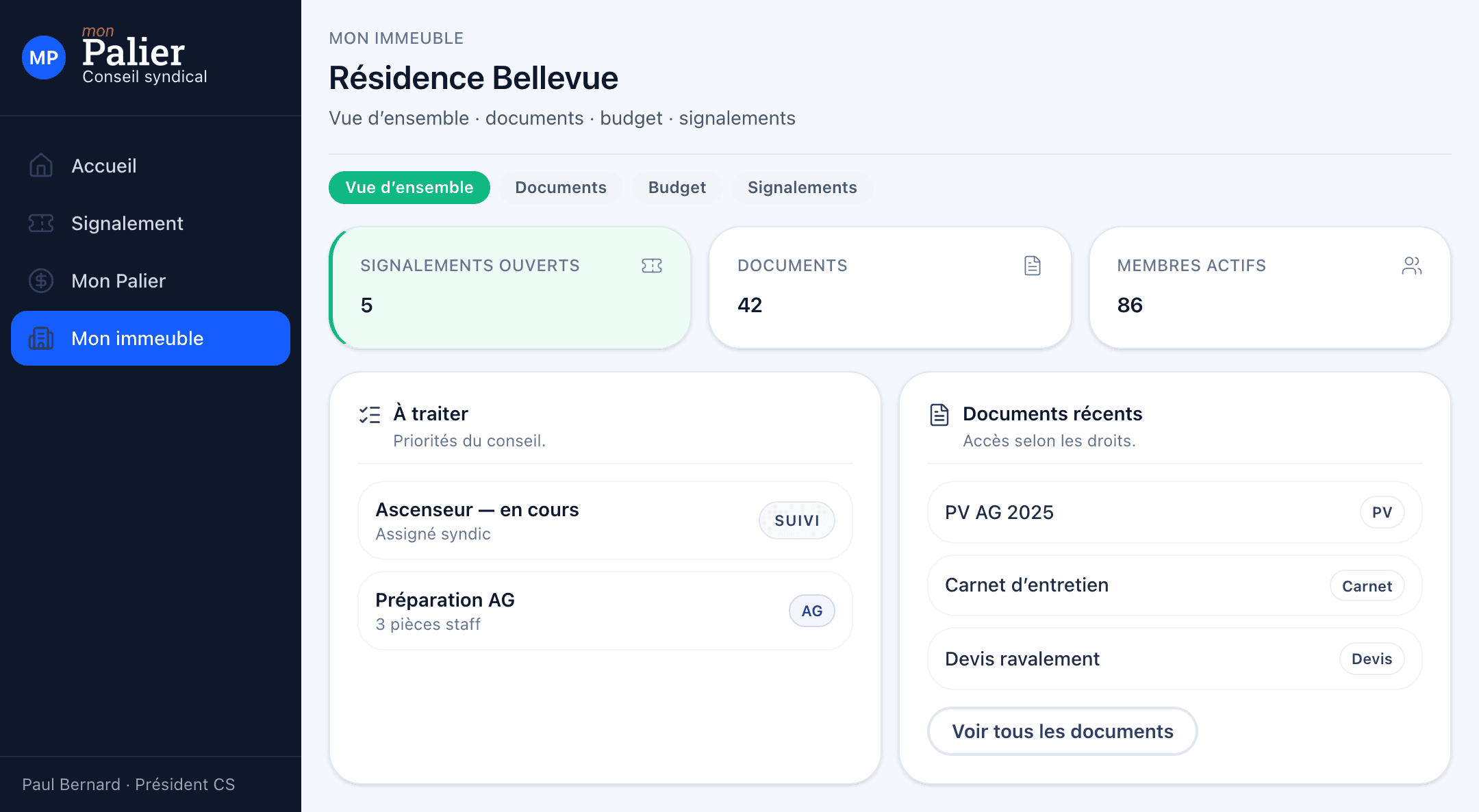 Mon immeuble conseil syndical — documents et priorités